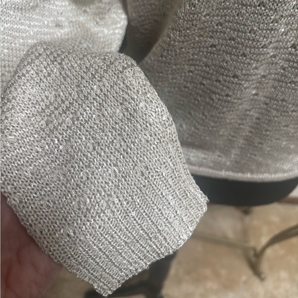 SIONI Shimmering Sparkling Cream Lightweight Tie Front Crochet Sweater Top SZ M - Picture 5 of 10